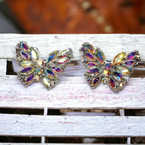 Marquise Butterfly Glass Zircon Iridescent Holographic Earrings - Multi